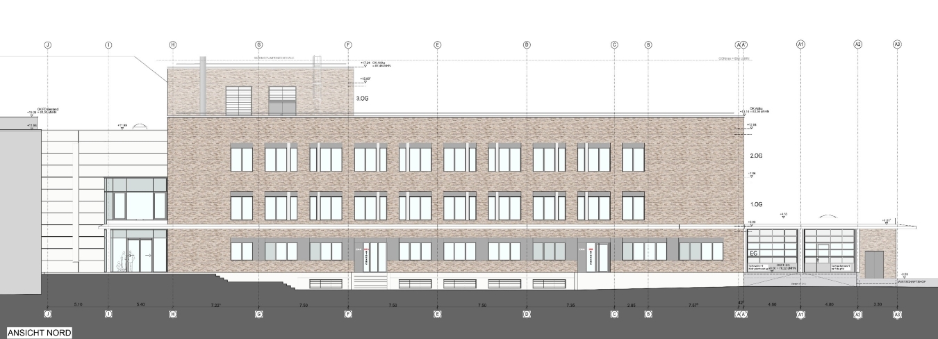 UKM27-21_Bild-Nordfassade Die Nordfassade zeigt den Übergang zum Bestandskrankenhaus, der vom KÖGEL Team besonderes Fingerspitzengefühl erfordert.